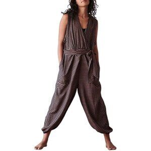 Free People Movement Find The Chi Striped Onesie Harem Jumper Size XS Black Tan